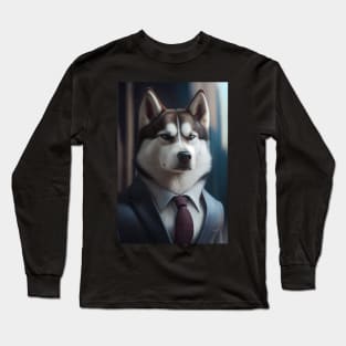 Adorable Husky Dog Wearing A Suit - Unique Wildlife Graphic For Fashion Lovers Long Sleeve T-Shirt